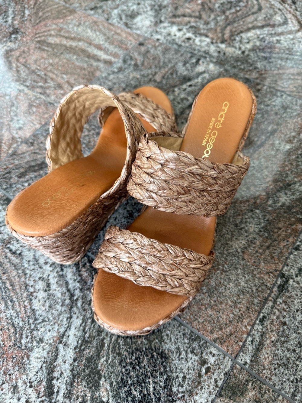 Andre Assous Braided Espresso Platform Slide Sandals